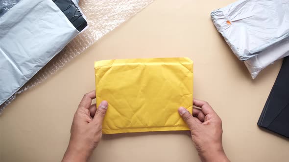 Yellow Paper Bubble Envelope on Table