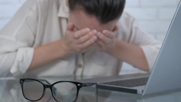 Tired woman with computer problem. 