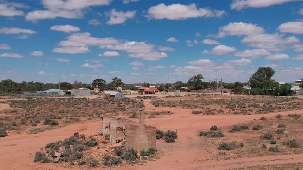 Flying over abandoned building near Silverton in outback Australia