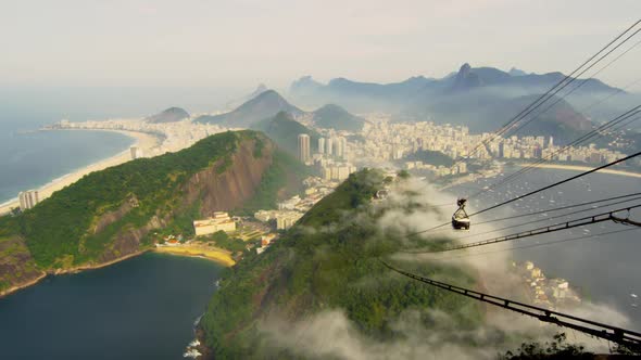 Pan of beautiful Brazilian coastline near Sugarloaf Mountain