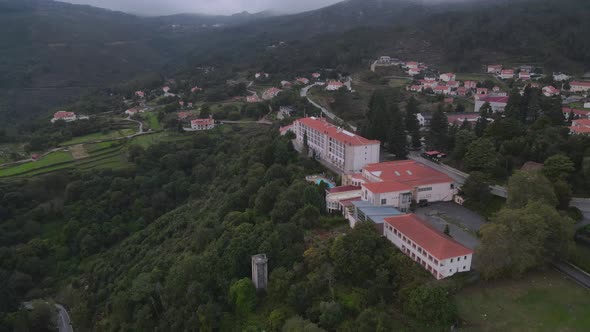 Famous Golden Tulip Caramulo Hotel and SPA in Portugal. Aerial panoramic view