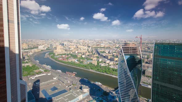 Skyscrapers of Moscow City Business Complex and River Timelapse