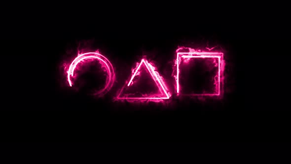 Abstract seamless circle, triangle, square outline animation. Animation of a glowing neon