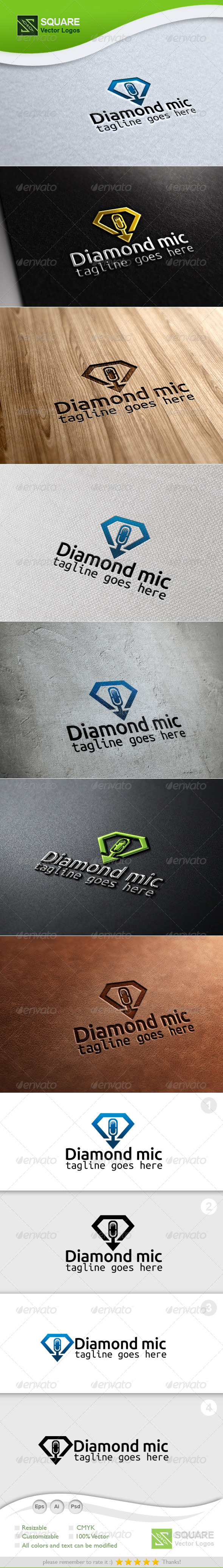Diamond Mic Vector Logo Template