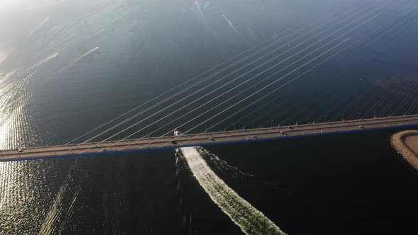 Aerial View of the Russian Bridge Over Which the Coast Guard Ship Passes