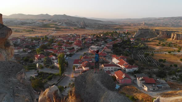 Aerial Drone View Cavusin Cappadocia