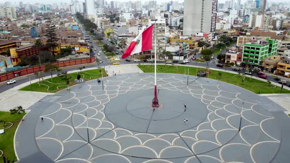 Drone Aerial View of Plaza de la Bandera in Lima-Peru.
