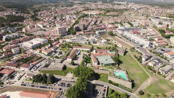 Aerial panoramic view of Chaves. Portugal. Real time