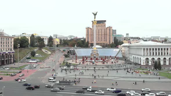 Independence Square in Kyiv, Ukraine. Maidan. Aerial View