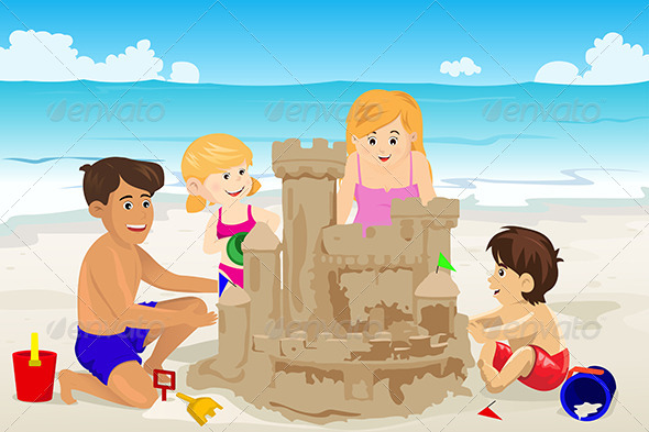 Family Building Sand Castle