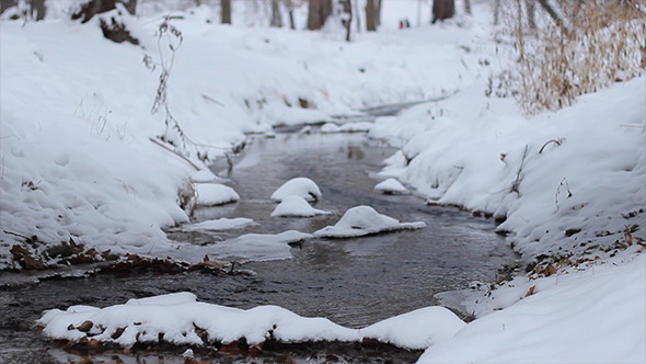 Winter Small River Flowing