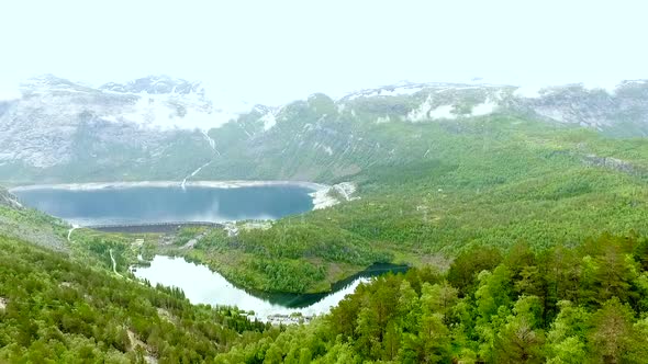 Beautiful Lakes Among the Mountains Covered with Forest