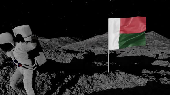 Astronaut Planting Madagascar Flag on the Moon