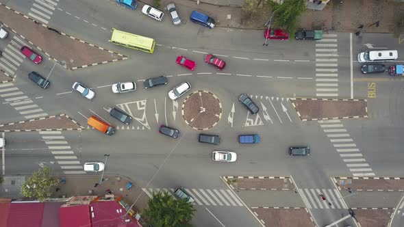 Busy City Traffic Background. Aerial View Of Circular City Traffic