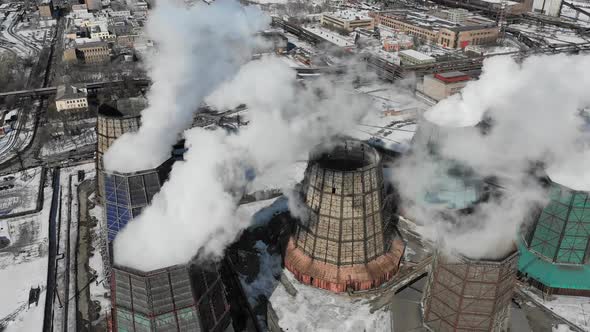 Contamination Pollution Global Warming Concept Smoke and Steam From Industrial Power Plant