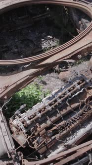 Vertical Video of a Burnt Military Equipment During the War in Ukraine