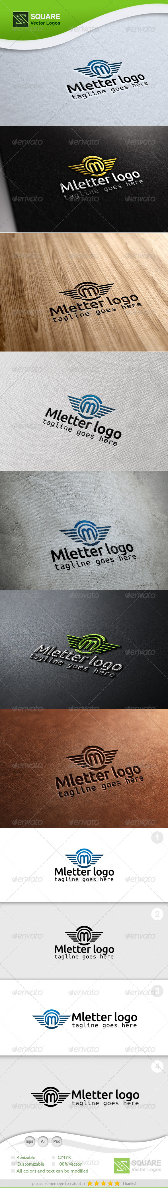 M, Wings Vector Logo Template