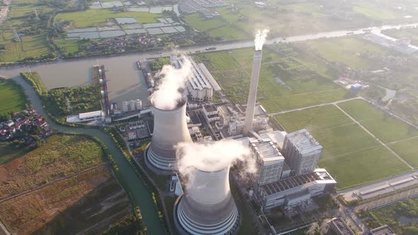 Thermal power station during sunset