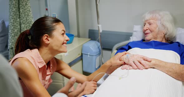 Mother and daughter interacting with doctor 4k