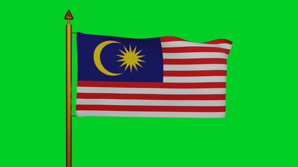 National flag of Malaysia waving with flagpole on chroma key, Republic of Malaysia flag textile