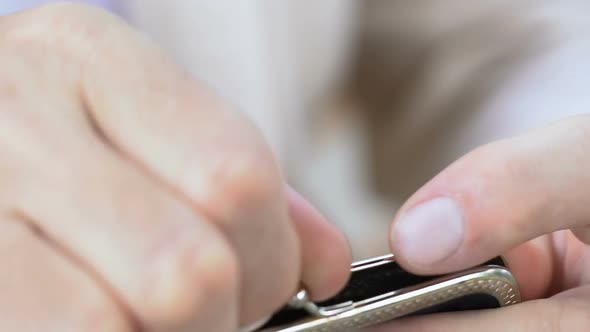 Adult Man Putting Money in Small Purse, Savings for Dream, Pension Reform