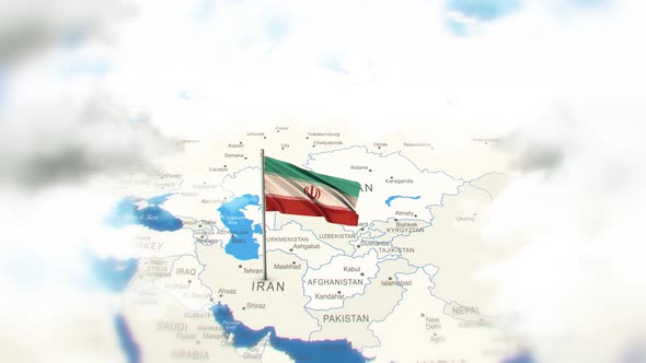 Iran Map And Flag With Clouds