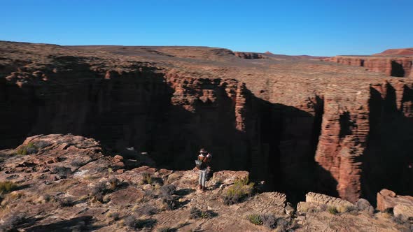 Young traveler in Grand Canyon view from drone