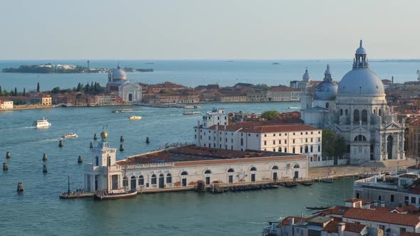 View of Venice Lagoon and Santa Maria Della Salute Church. Venice, Italy