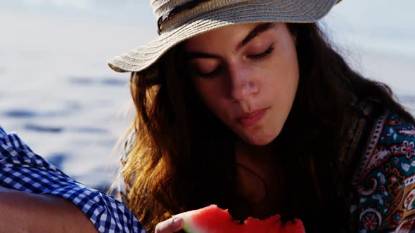 Beautiful woman having a watermelon