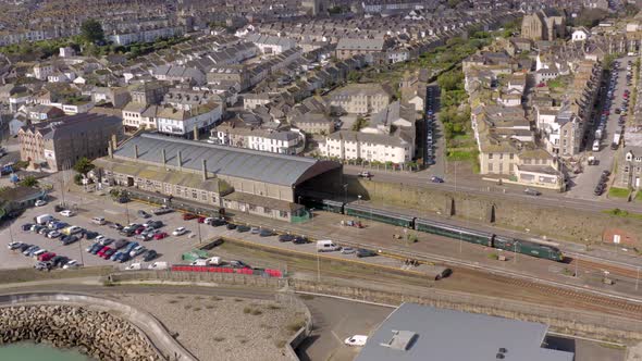 Penzance Railway Station in Cornwall UK Aerial