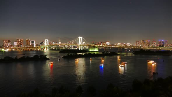 Beautiful Rainbow bridge in Tokyo city in Japan