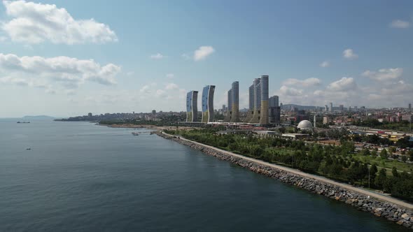 Aerial Skyscrapers and Sea