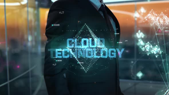 Businessman with Cloud Technology Hologram Concept