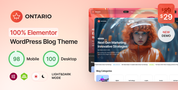 Ontario - 100% Elementor Blog WordPress Theme