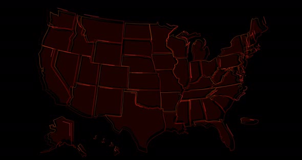 USA map changing color from green to red on black background