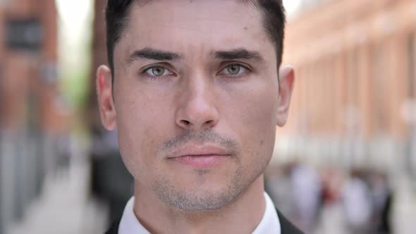 Face Close Up of Young Businessman, Outdoor