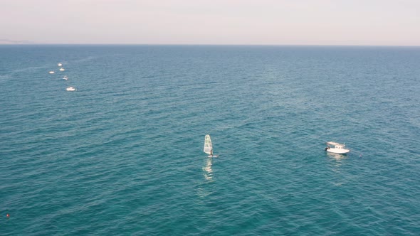 Aerial view of a windsurf in the ocean