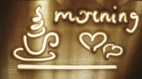 Morning Coffee Cup Drawing In The Sand 