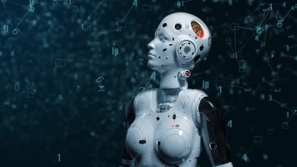 robot woman, sci-fi woman animation