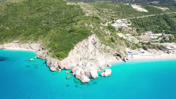 Aerial view of coastline at Greek island.