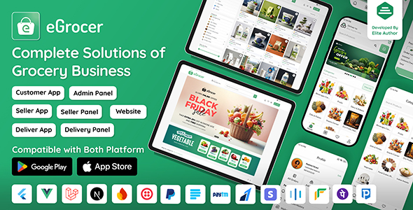 eGrocer - Online Multi Vendor Grocery Store, eCommerce Flutter Full App | Admin Panel | Web Version