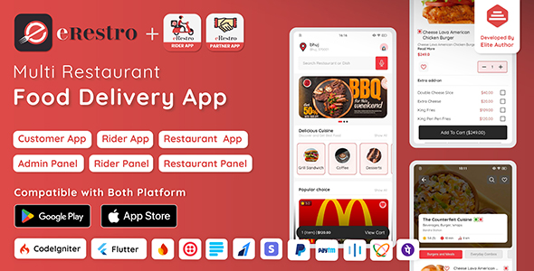 eRestro - Multi Restaurant Flutter App | Food Ordering App with Admin Panel & Restaurant Panel