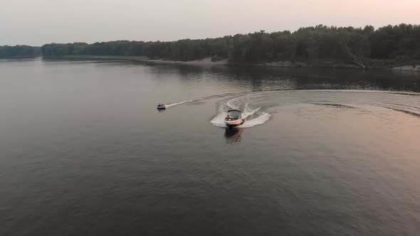 Tubing at sunset on the Mississippi River.