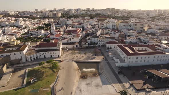 Infante D. Henrique square and Constituicao garden, downtown Lagos city, Algarve.