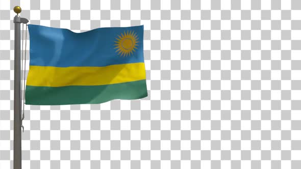 Rwanda Flag on Flagpole with Alpha Channel