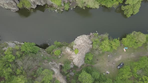 Aerial View To Granite Buky Canyon on the Hirskyi Takich River in Ukraine