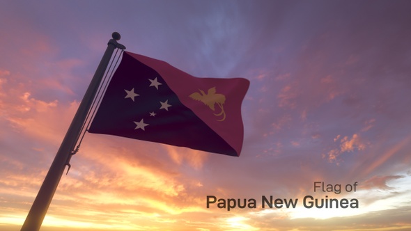 Papua New Guinea Flag on a Flagpole V3