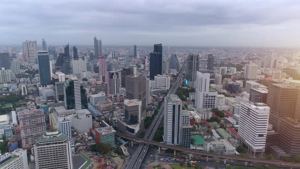 Bangkok thailand aerial city view drone footage over the city.