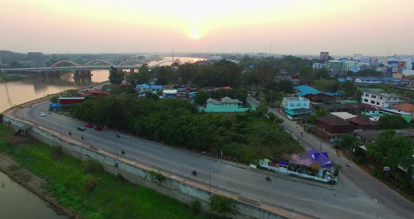 aerial view sunset Above Cha Praya River 1