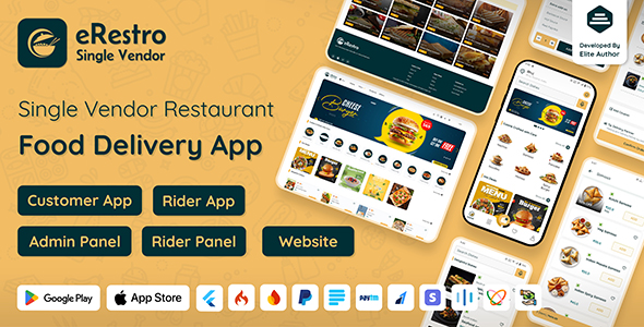 eRestro - Single Vendor Multi Branch Restaurant App | Food Ordering Flutter App with Admin Panel